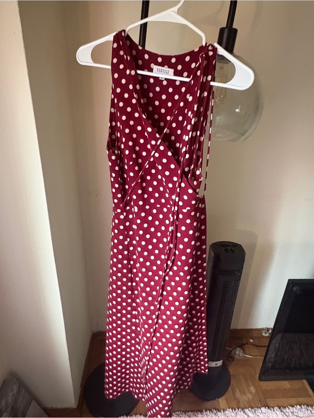 Barneys New York Burgundy Polka Dot Wrap Midi Dress